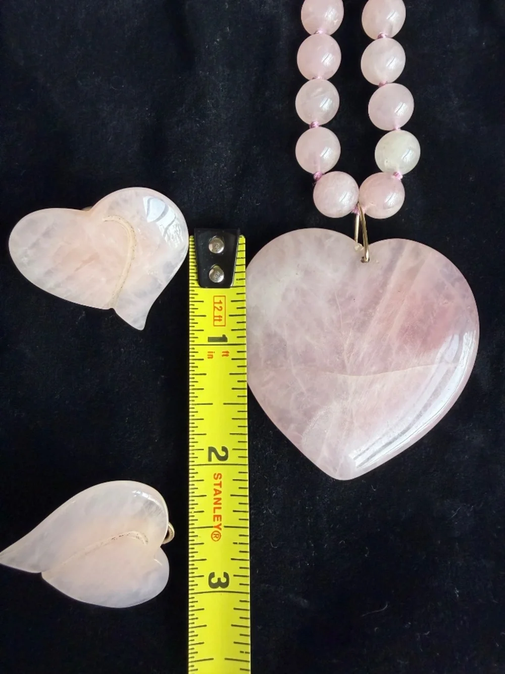 Stunning Vintage Genuine Rose Quartz Heart Necklace & Matching Earring Set